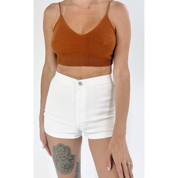 Women's Burnt Orange Ribbed Knit Cropped Tank Top Size Small - Picture 1 of 3